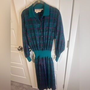 Vintage Castleberry Teal Plaid Dress. Size 8